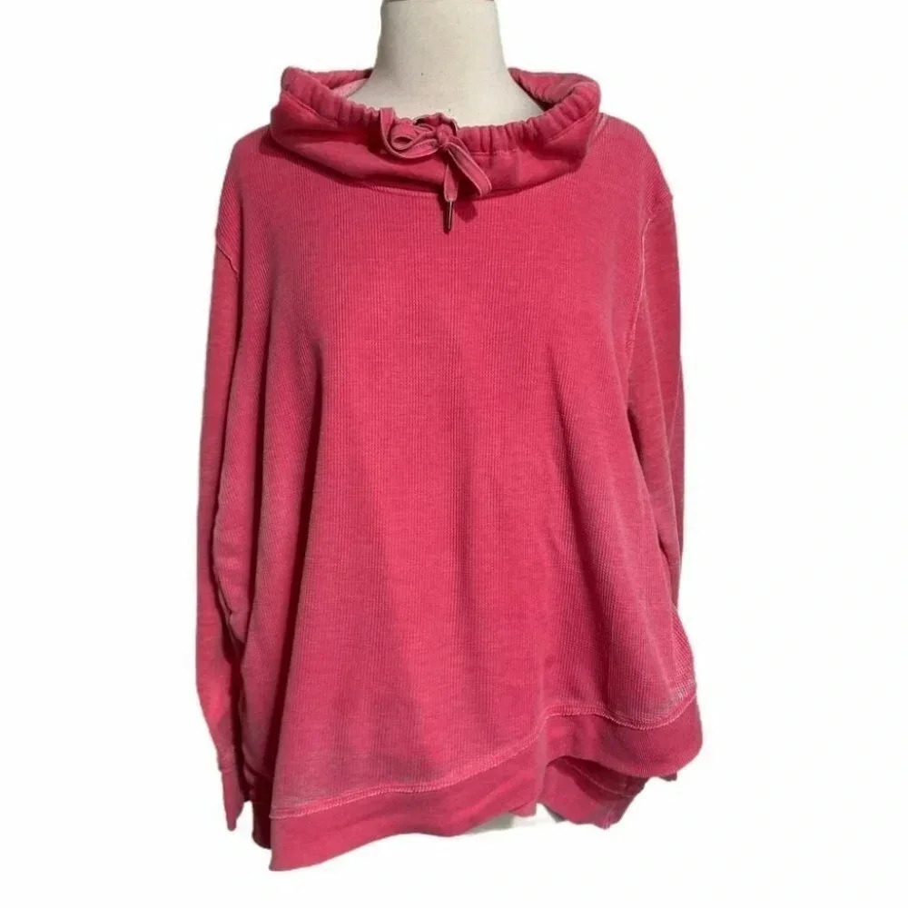 Calvin Klein‎ Sweatshirt XXL Pink Cowl Neck Long Sleeve Acid Wash Pullover